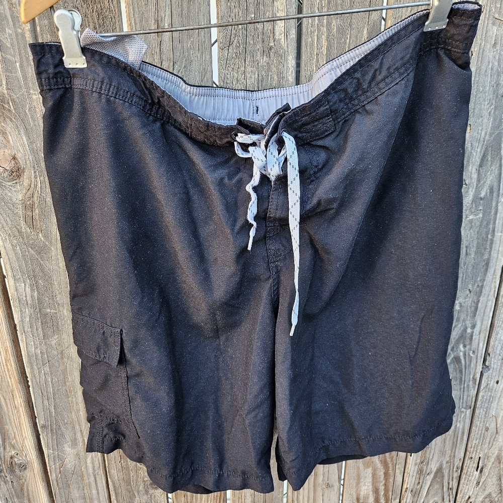 Merona Men's Black Drawstring Cargo Swim Shorts Size L